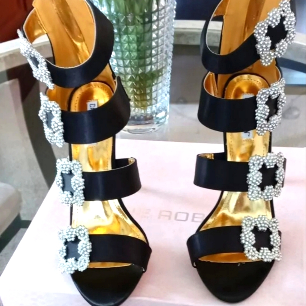 ON HOLD-Black Satin Heels size 11